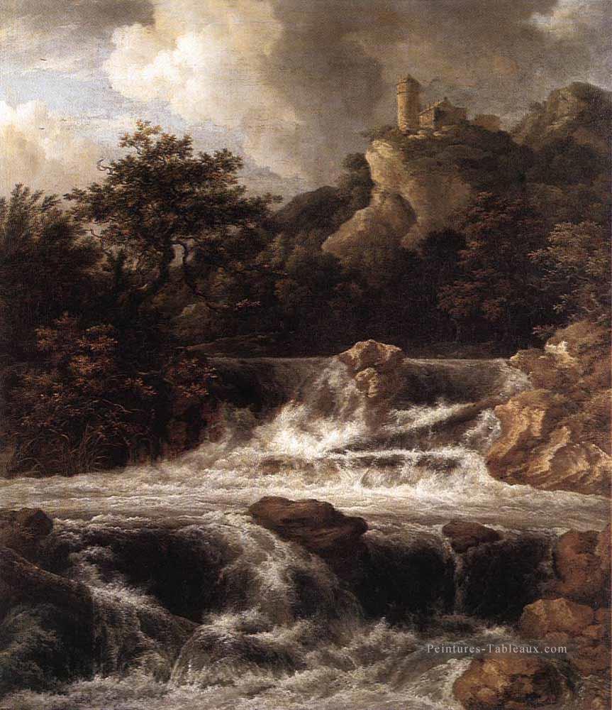 Chute d’eau avec château construit sur le rocher Jacob Isaakszoon van Ruisdael Peintures à l'huile